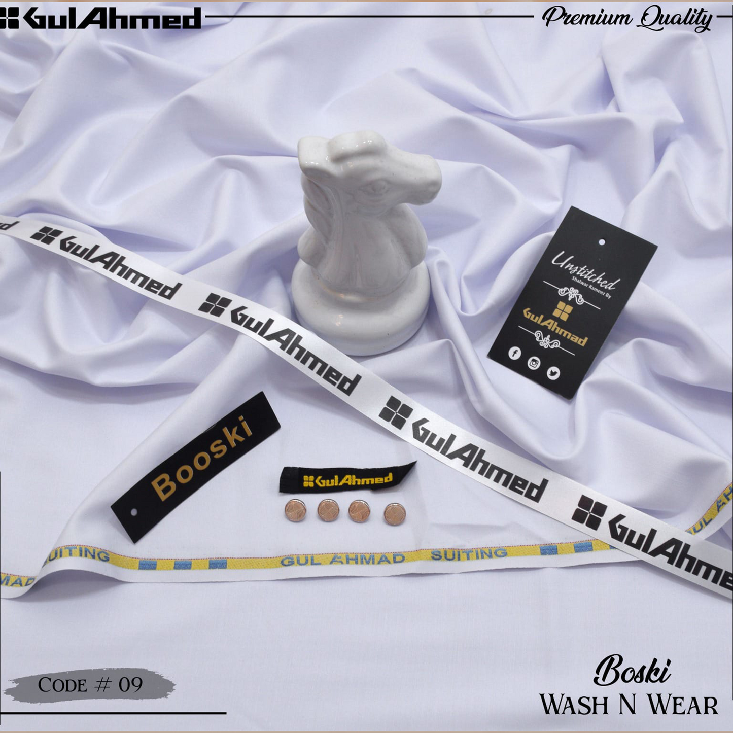 Gul Ahmed Premium Boski Wash & Wear - 100% Pure Fabric