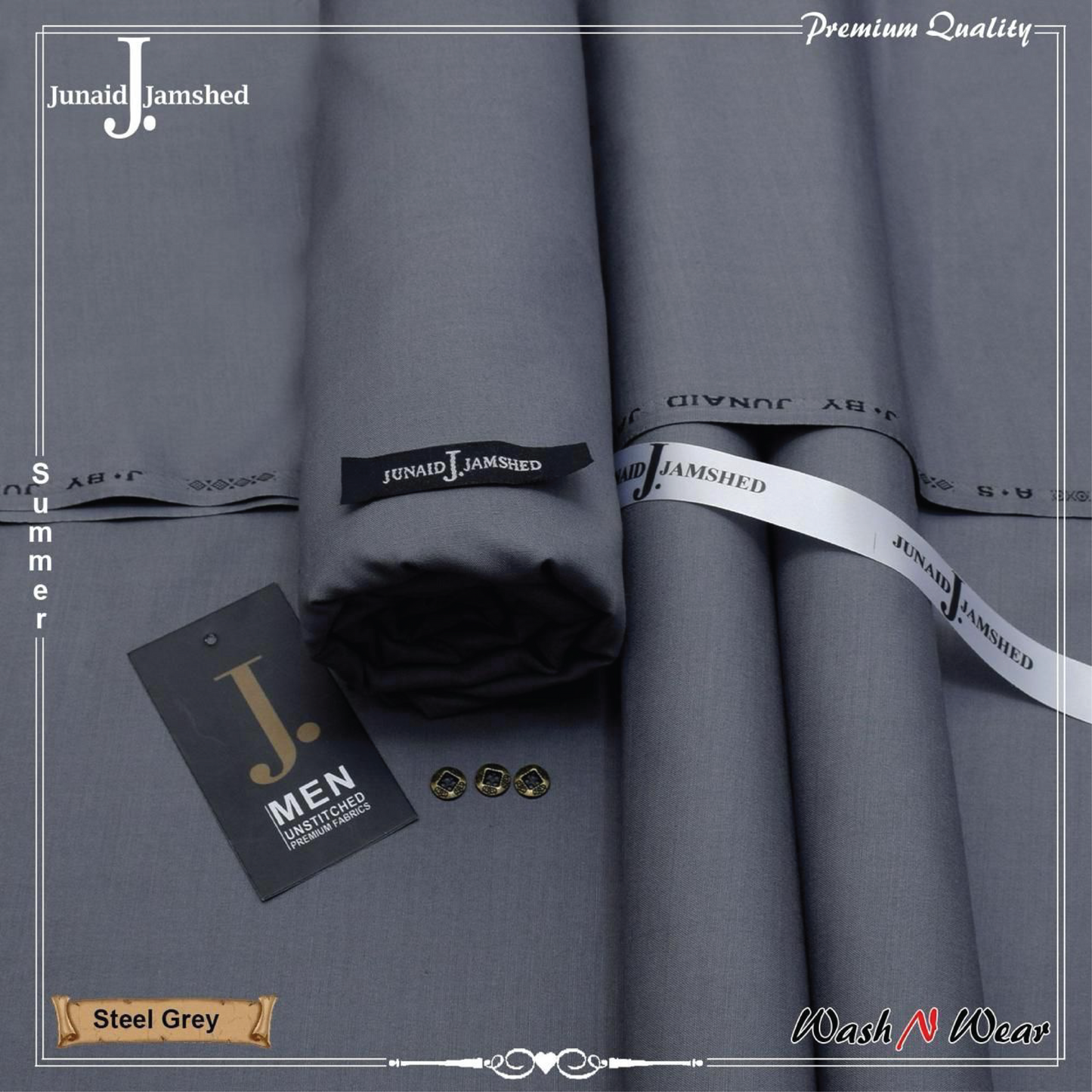 J. Junaid Jamshed Men's Summer Wash & Wear – Premium Unstitched Fabric (4 Meters)