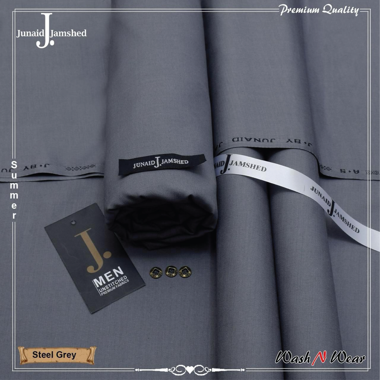 J. Junaid Jamshed Men's Summer Wash & Wear – Premium Unstitched Fabric (4 Meters)