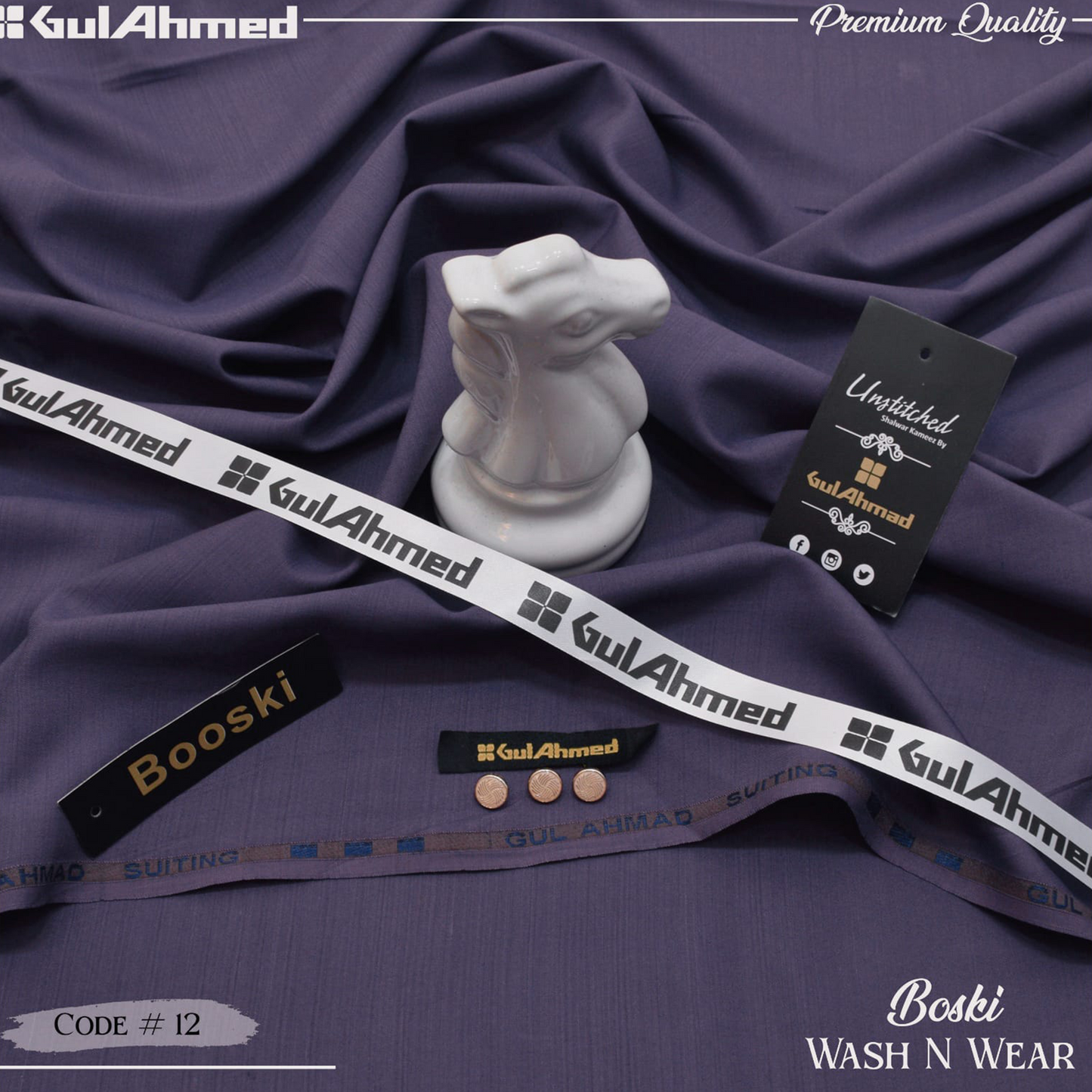 Gul Ahmed Premium Boski Wash & Wear - 100% Pure Fabric
