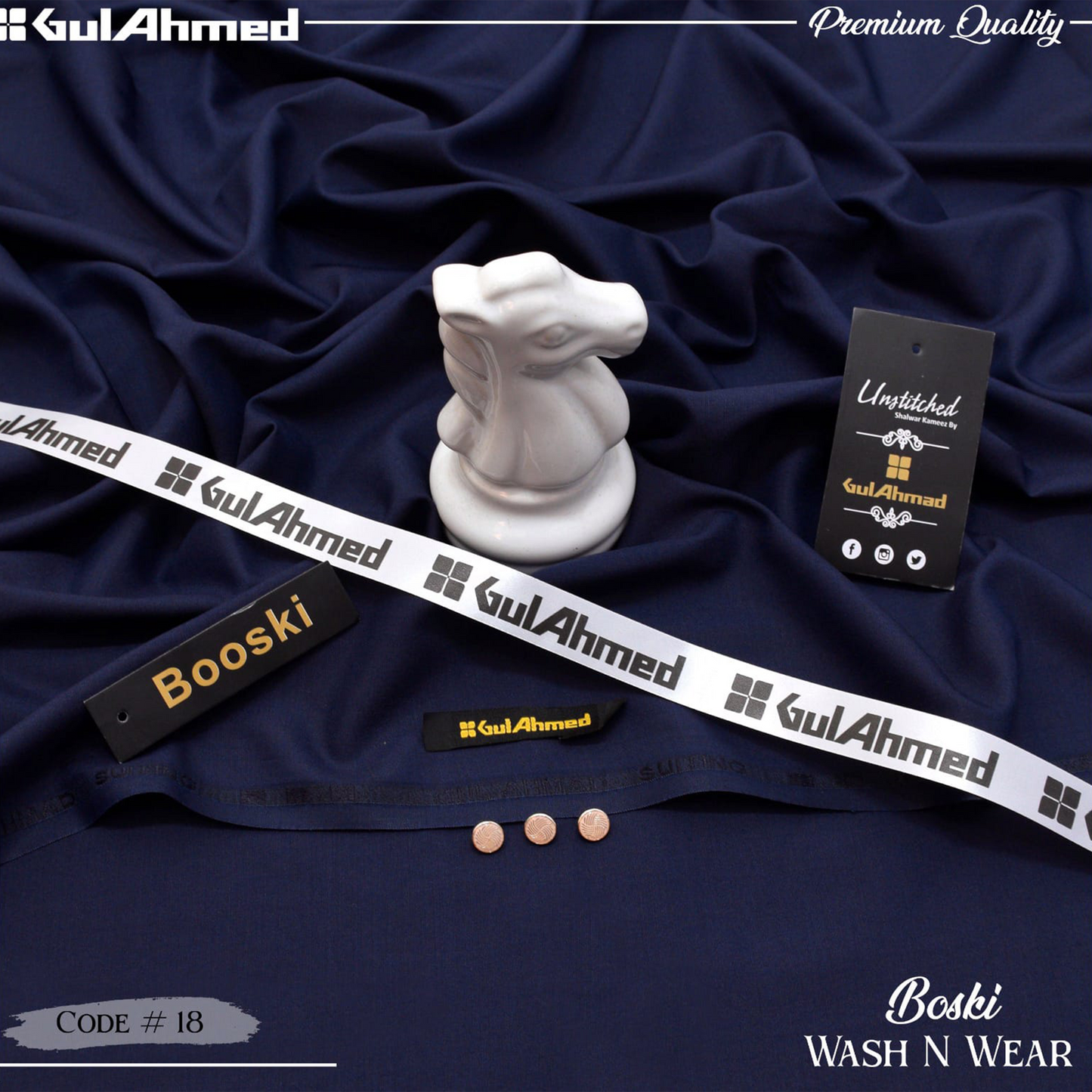 Gul Ahmed Premium Boski Wash & Wear - 100% Pure Fabric