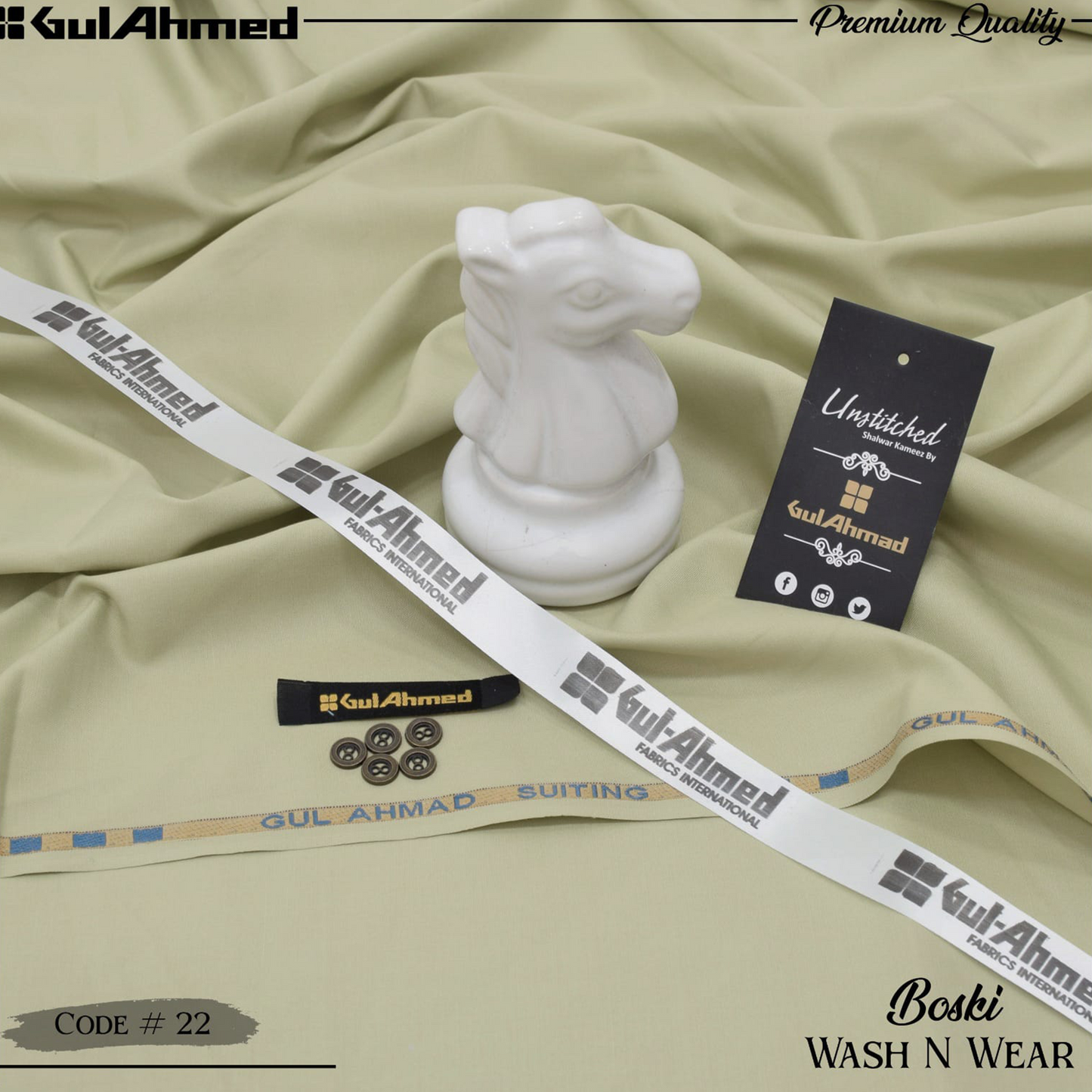 Gul Ahmed Premium Boski Wash & Wear - 100% Pure Fabric