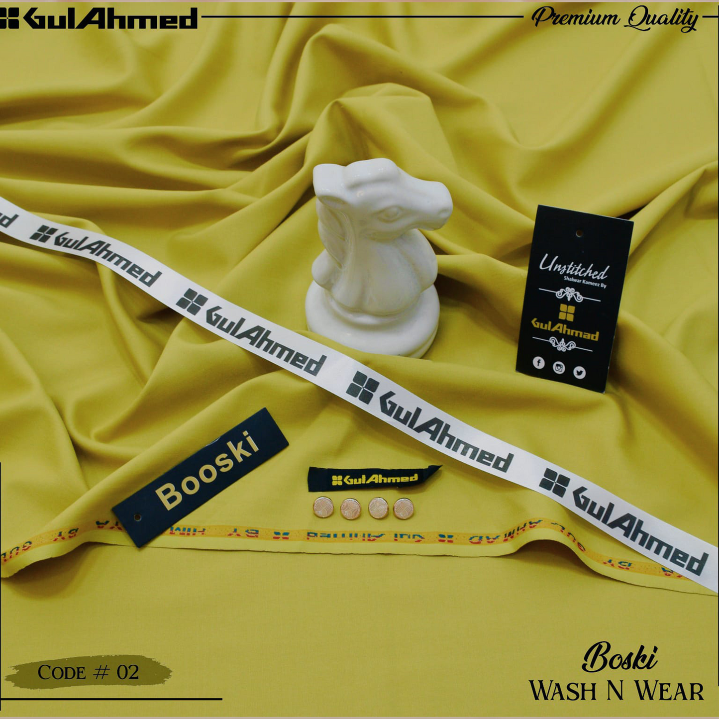 Gul Ahmed Premium Boski Wash & Wear - 100% Pure Fabric