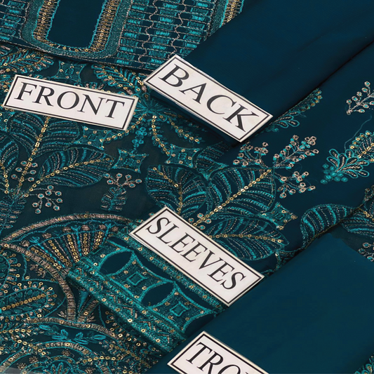 FLOSSIE Embroidered Chiffon Dress with Sequins & Net Dupatta | Sadukhani Collection