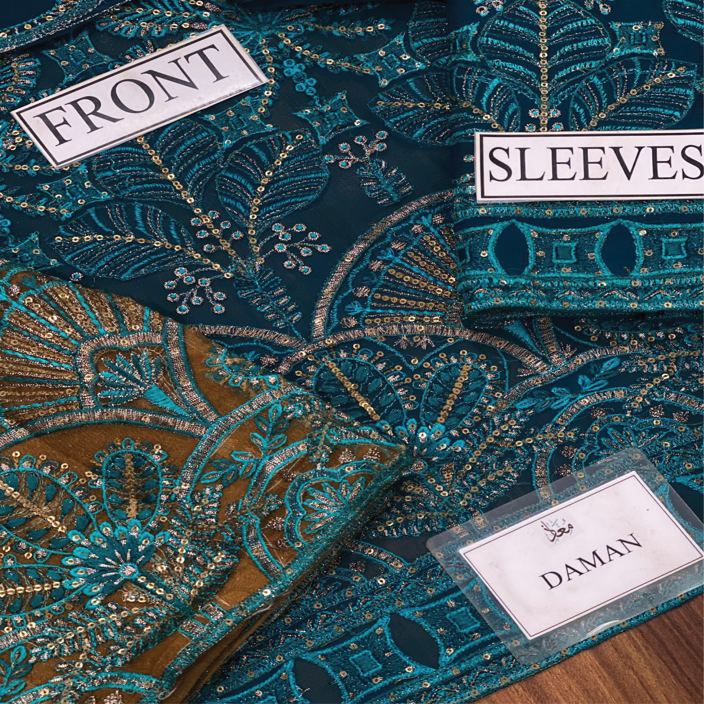 FLOSSIE Embroidered Chiffon Dress with Sequins & Net Dupatta | Sadukhani Collection