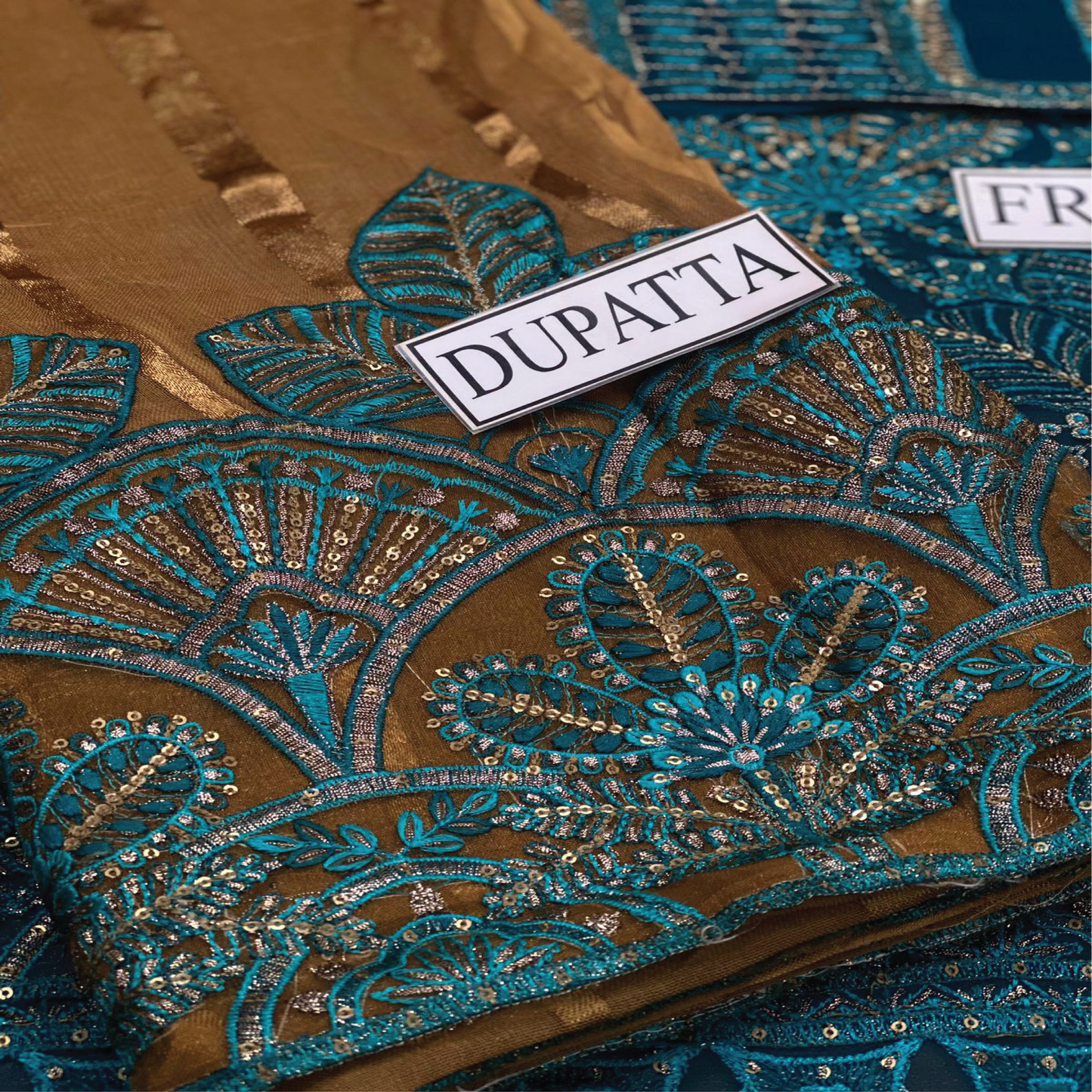 FLOSSIE Embroidered Chiffon Dress with Sequins & Net Dupatta | Sadukhani Collection